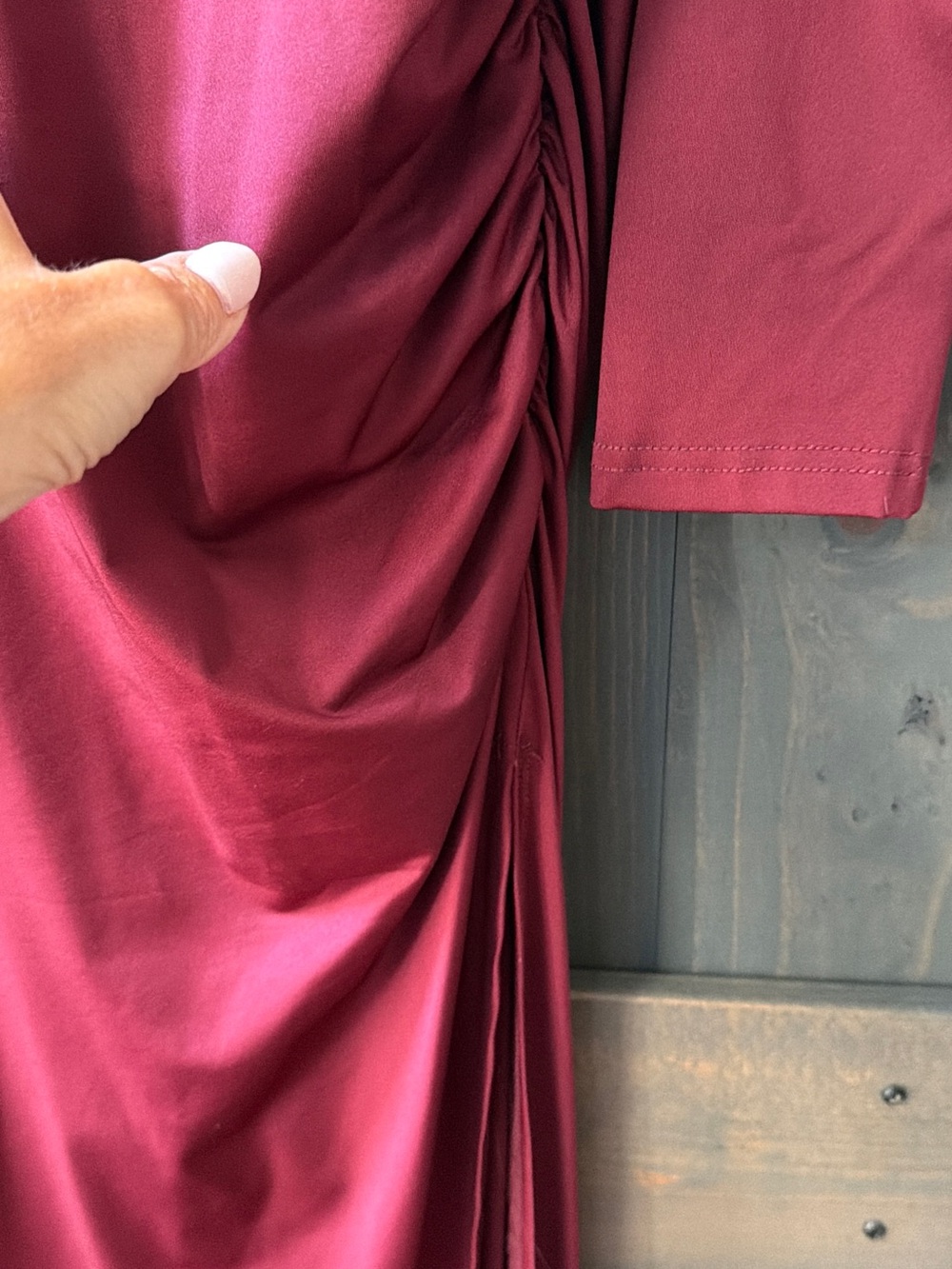 Commense Burgundy Long-Sleeve Maxi Dress with Side Ruched Detail - Picture 3 of 5